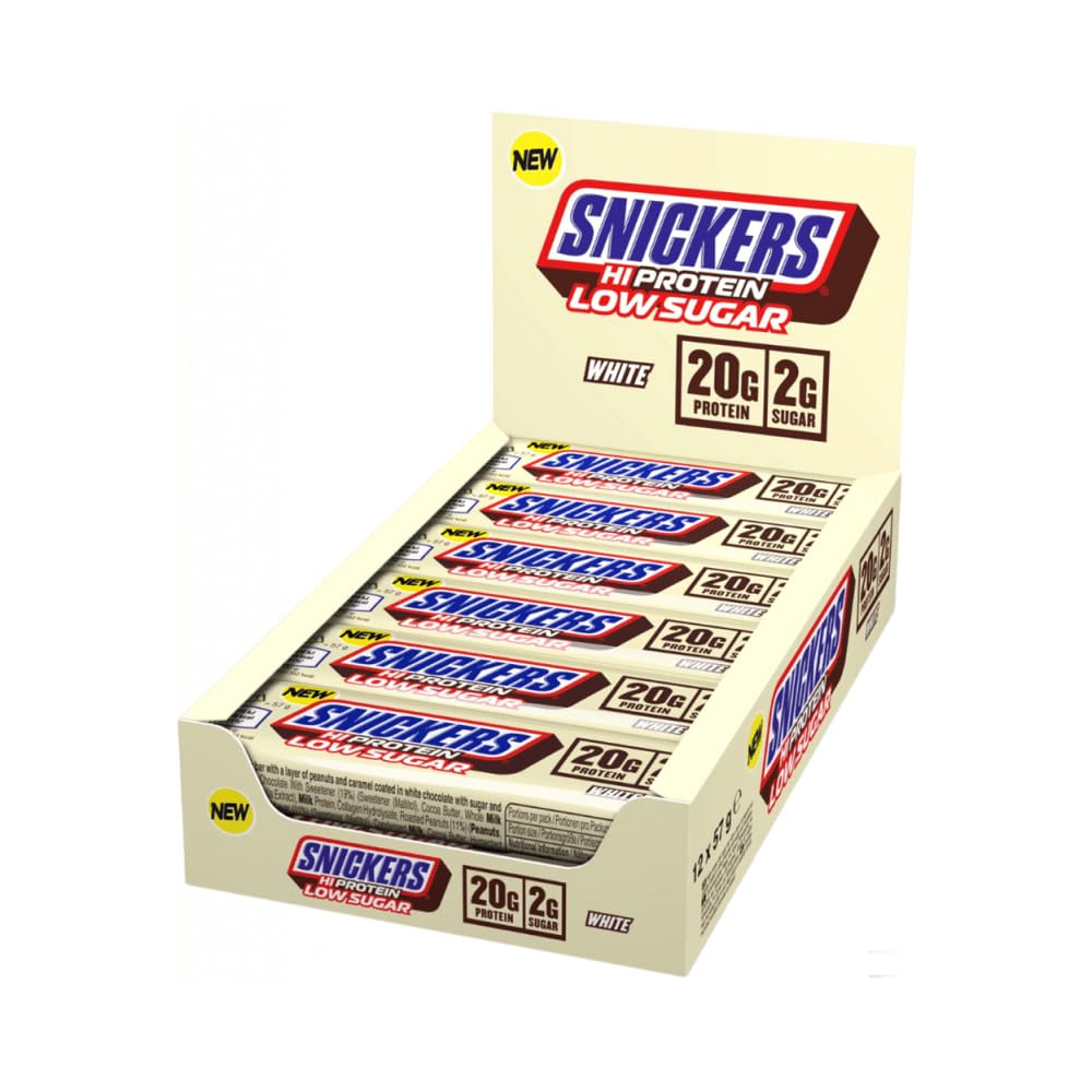 Snickers Bars - Low Sugar High Protein Bars- White Chocolate - 12x57g,12 Count (Pack of 1)