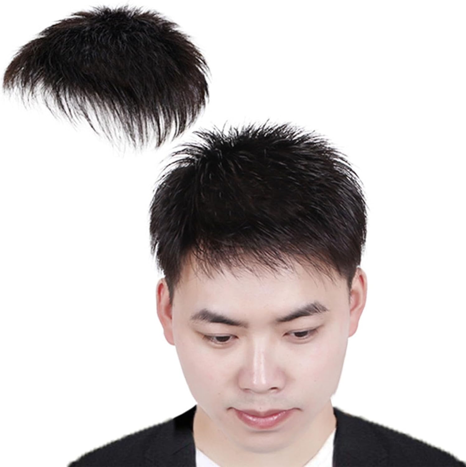 Mens Toupee Human Hair, Mono Top with Poly Coating Around Cap, Light Medium Density Front Contour Straight Hairpieces(No clips, 18 * 20CM)