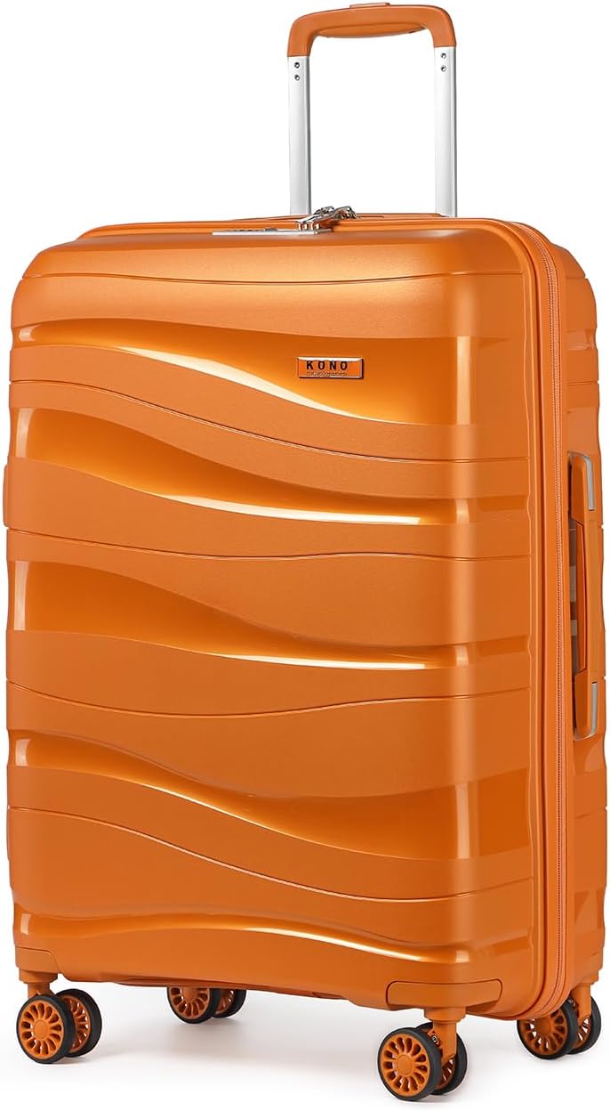 Kono Large Check in Luggage 28 inch Lightweight Polypropylene Hard Shell Suitcase with TSA Lock Spinner Wheels (Orange)