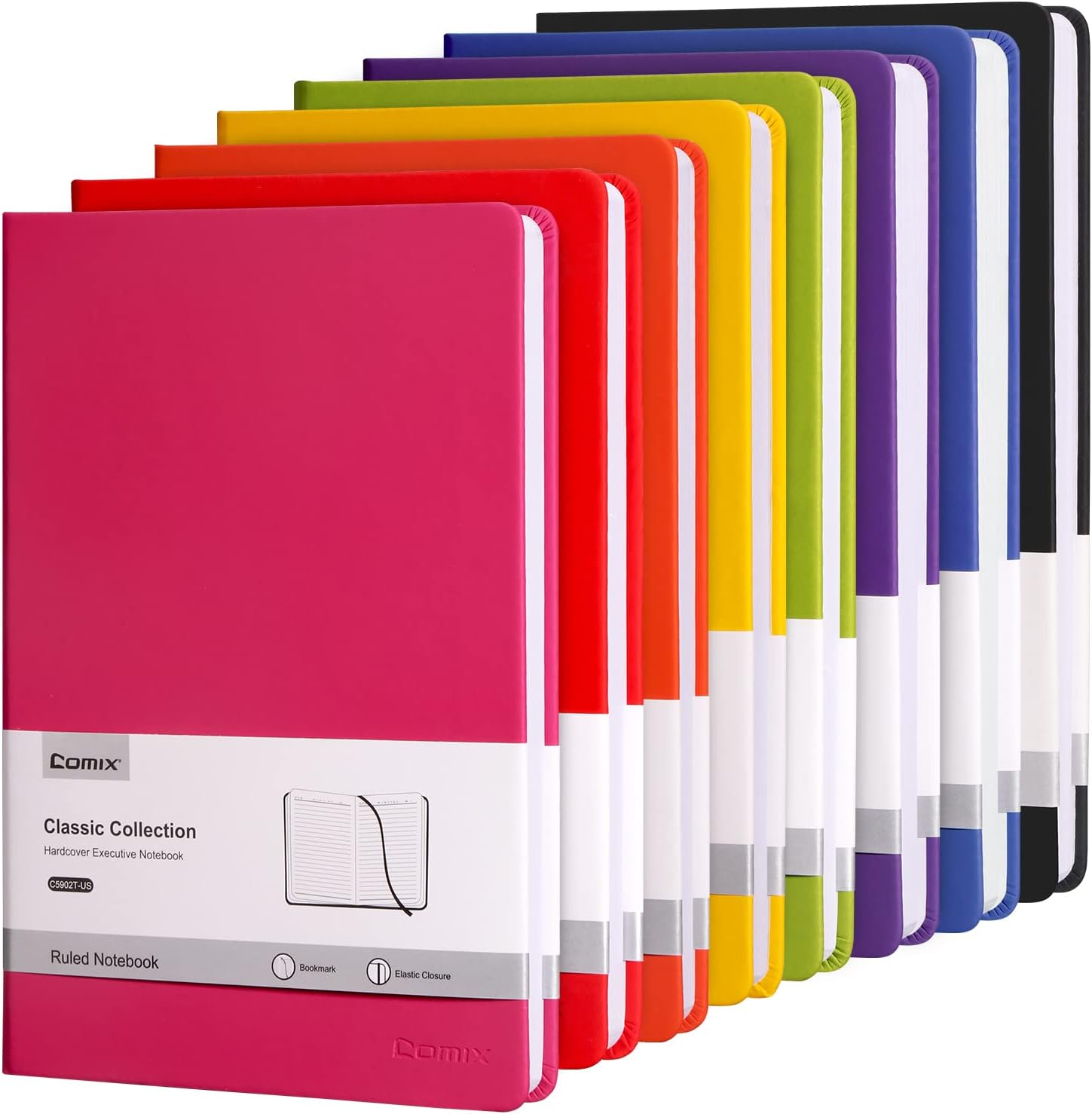 Comix 8 Pack Lined Journal Notebooks, 240 Pages, 5.5 x 8.3 inch, 8 Colors, A5 Hardcover Notebooks, Classic College Ruled Notebooks for Writing