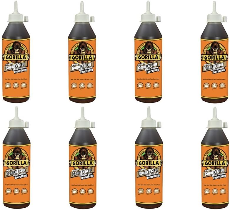 Gorilla Original Waterproof Polyurethane Glue, 18 ounce Bottle, Brown, (Pack of 8)