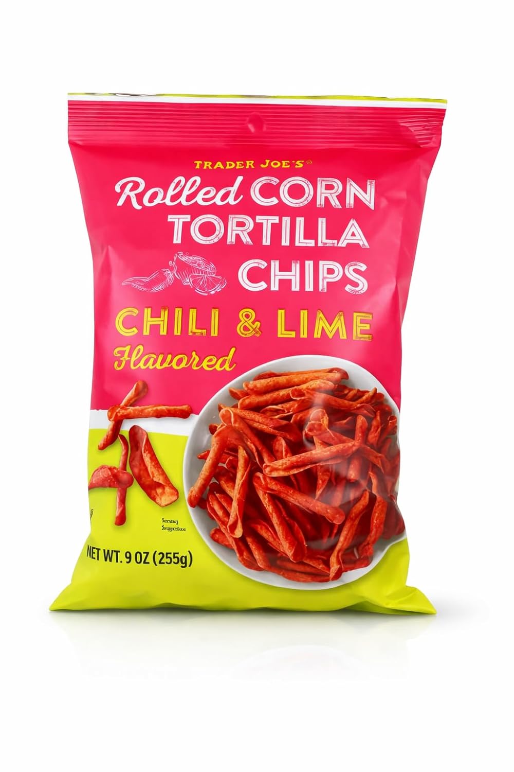 Trader Joe's Rolled Corn Tortilla Chips Chili & Lime Flavored with Grafton Way Chip Clip (1 Pack)