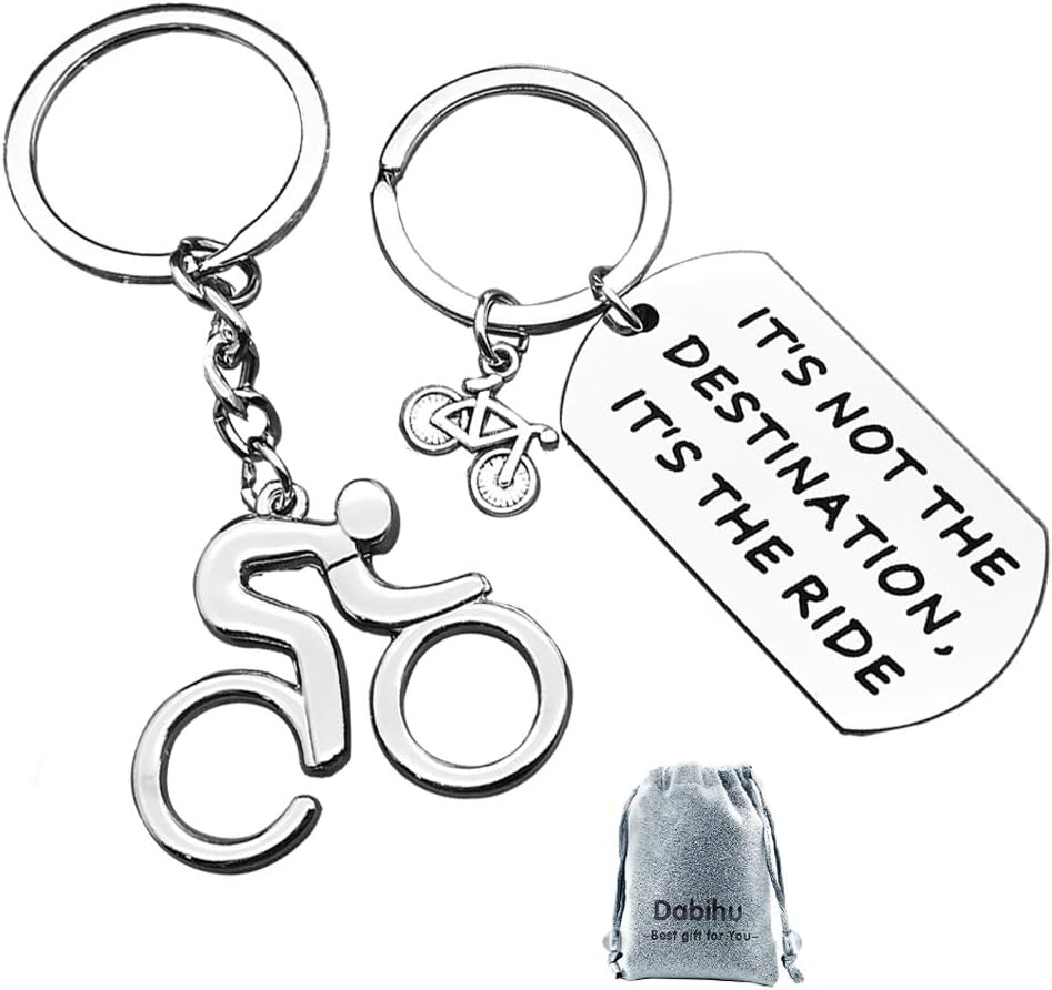 Cycling Gift Bicycle Inspirational Keychain Bike Motorcycle Gift It's Not The Destination Bicycle Encourage Key chain ring Jewelry Cyclist Gifts Bike Riding Gifts for New Driver Biker（2 pack）