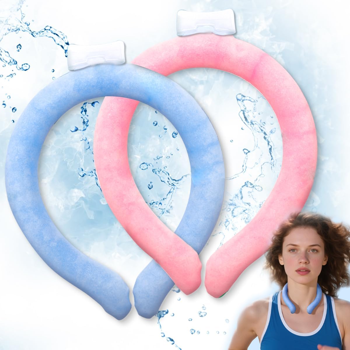 Portable Ice Ring, Neck Cooling Tube, Wearable Cooling Neck Cooler, Reusable Cooling Artifact Suitable for Hot Weather, Indoor and Outdoor Workers, Summer Parades and Celebrations (Blue and Pink)