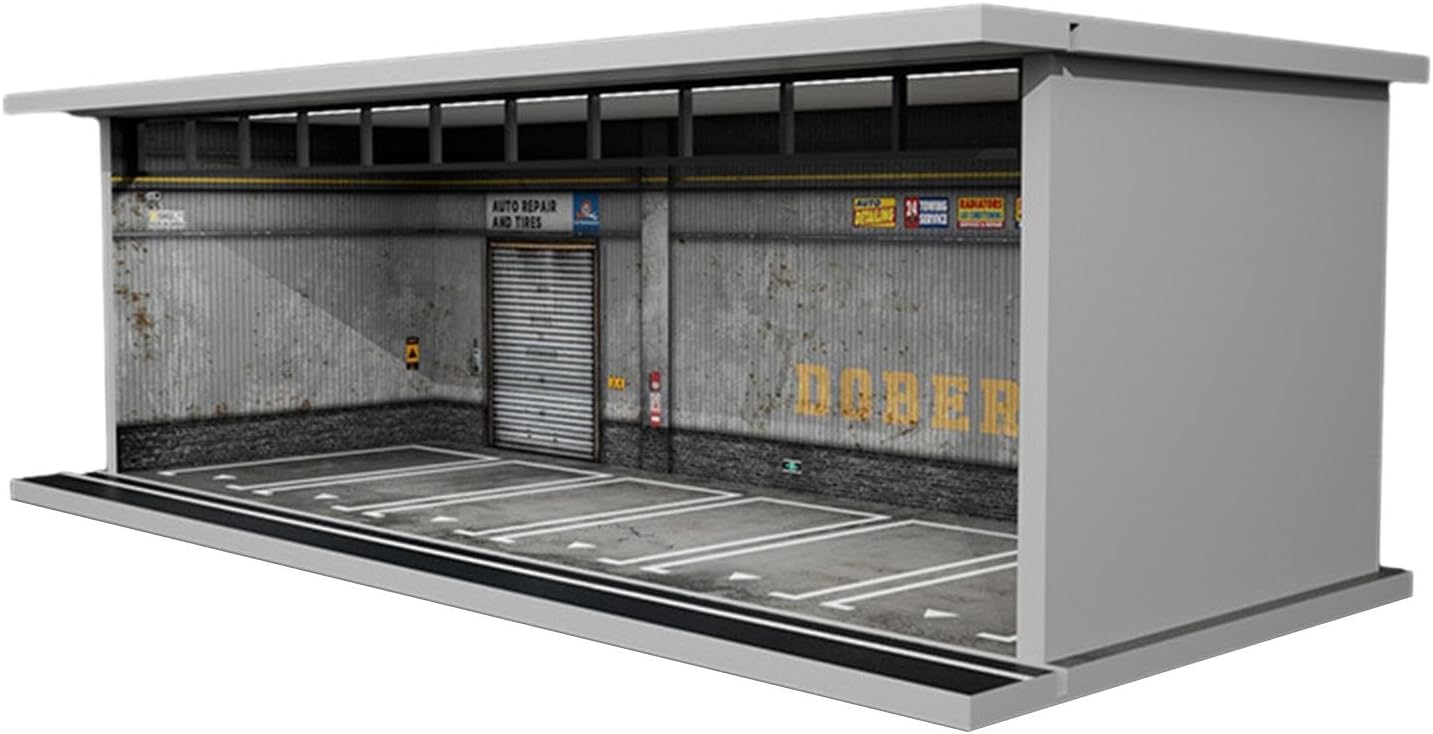 MagiDeal Diecast Model Car Display Case, Simulation 1/64 Scale Parking Lot Display Case with Lights for Collectors Gifts, Style B