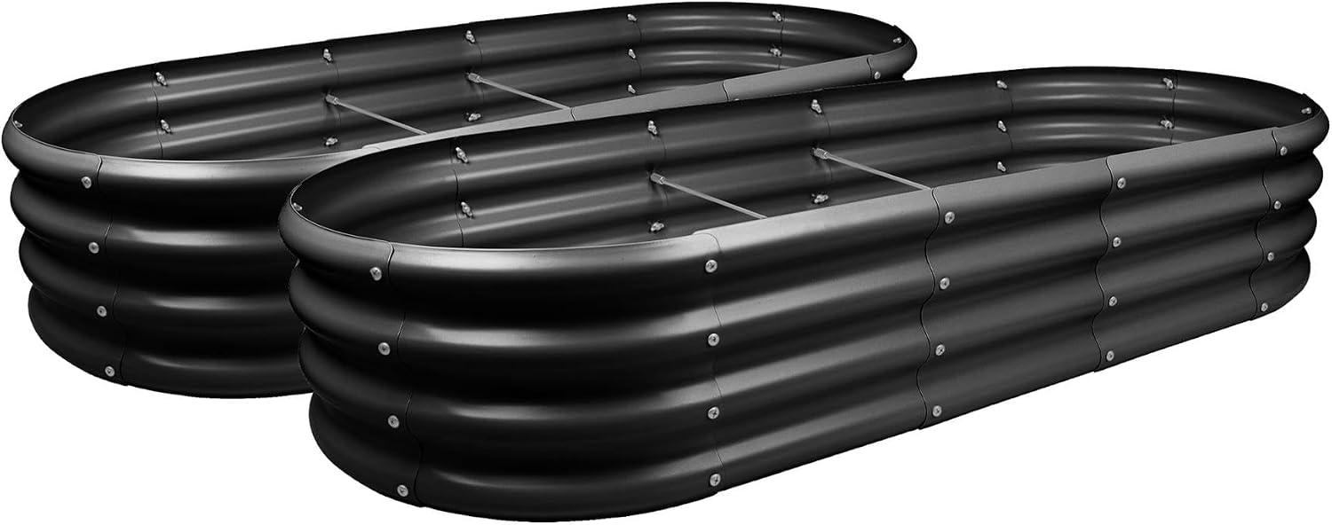 Harbour Housewares Raised Garden Bed - Anthracite - 180 x 90cm - Rounded - Pack of 2 - Bottomless Galvanised Steel Planter Box for Growing Outdoor Plants, Vegetables, Flowers and Herbs