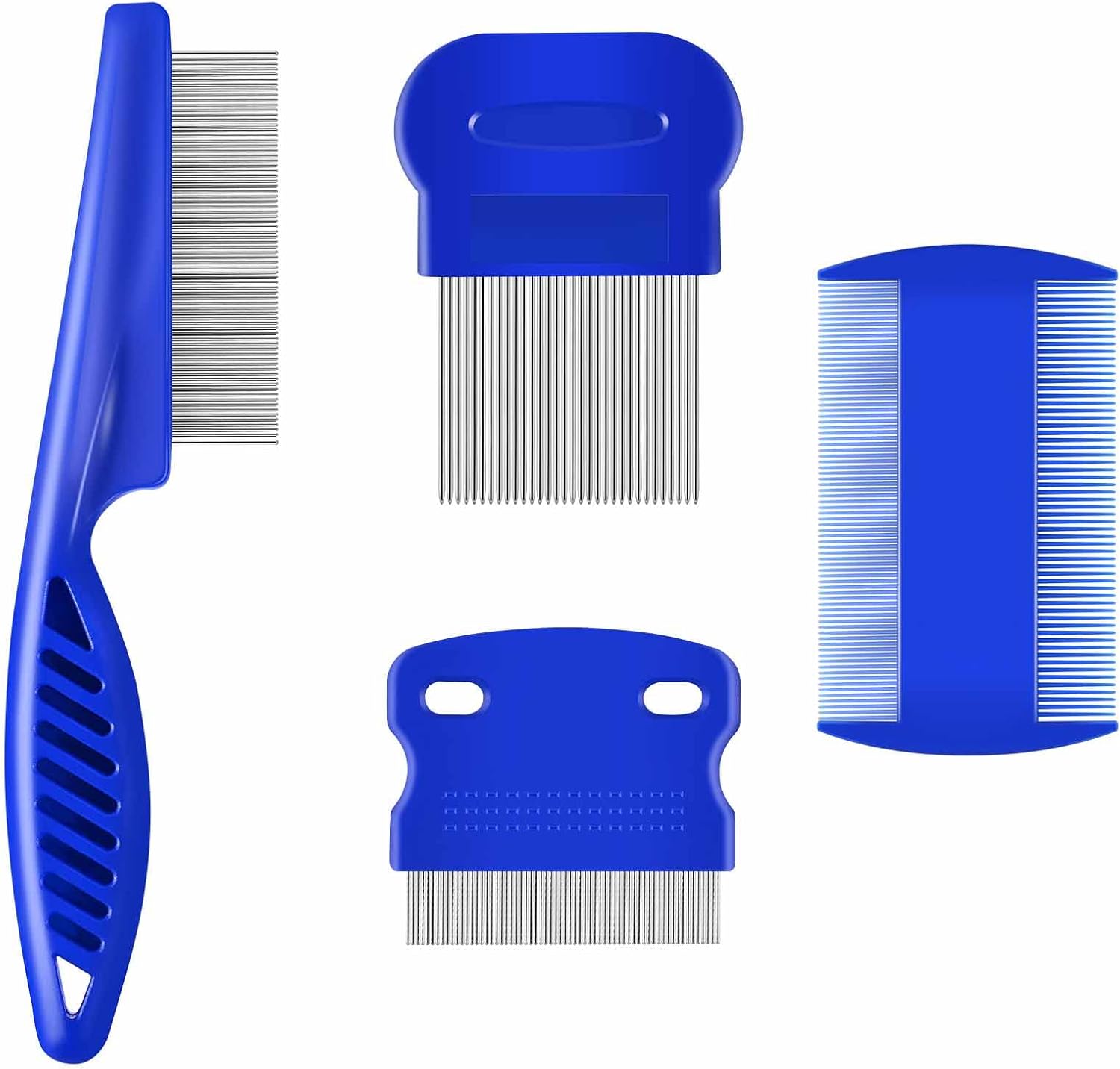 Brillirare 4 Pack Flea Lice Comb, Stainless Steel Dog Cat Grooming Combs with Rounded Teeth, Double Sided Professional Pet Tear Stain Remover, Dematting Tool for Small, Medium & Large Pets