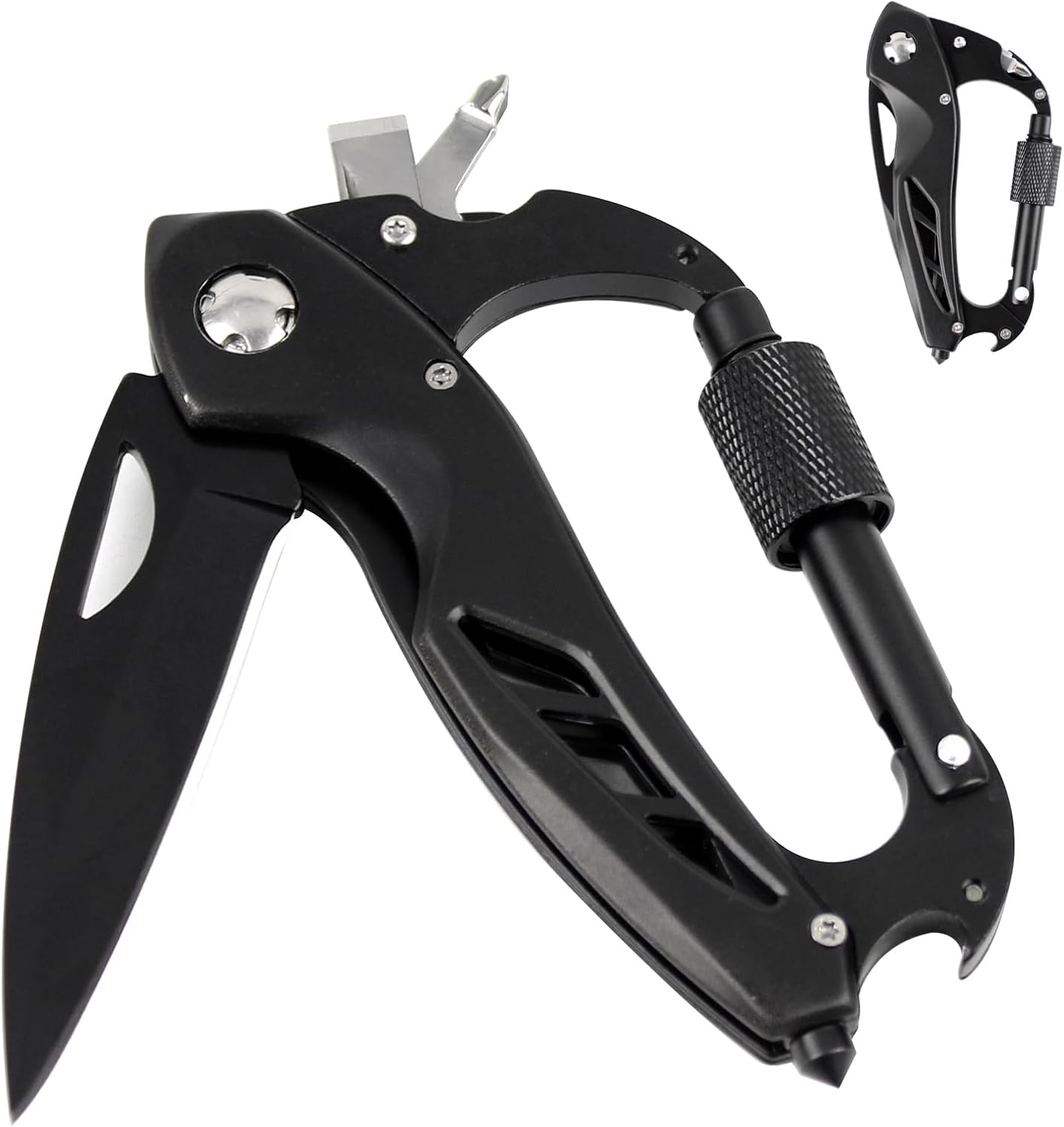 6 in 1 Multi Tool Locking Carabiner Camping Multitool, EDC Keyring with Bottle Opener, Window Beraker, Screwdriver, Camping Survival Gear for Men Birthday Father's Day Gifts, Pocket Tool for Outdoor