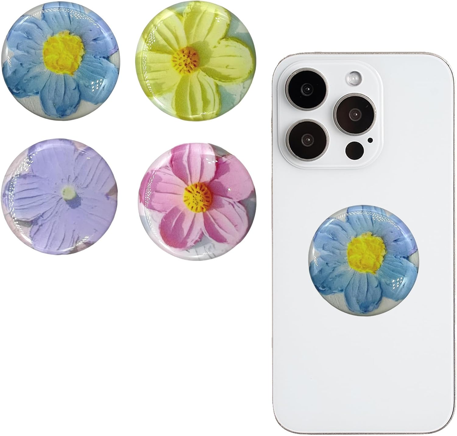4PCS Flower Design Phone Grip Holder, Phones Ring Grip with Foldable Stand, Finger Holder for Back of Phone, Compatible with Smartphones & Tablets - Red, Purple, Yellow, Blue