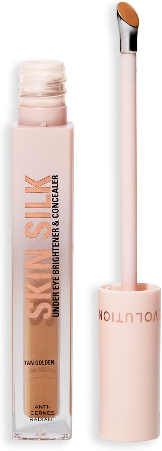 Revolution, Skin Silk Radiant Serum Under Eye Brightener, Hydrates & Smooths Under Eye with Hyaluronic Acid & Squalane, Vegan & Cruelty-Free, Tan Golden, 4ml