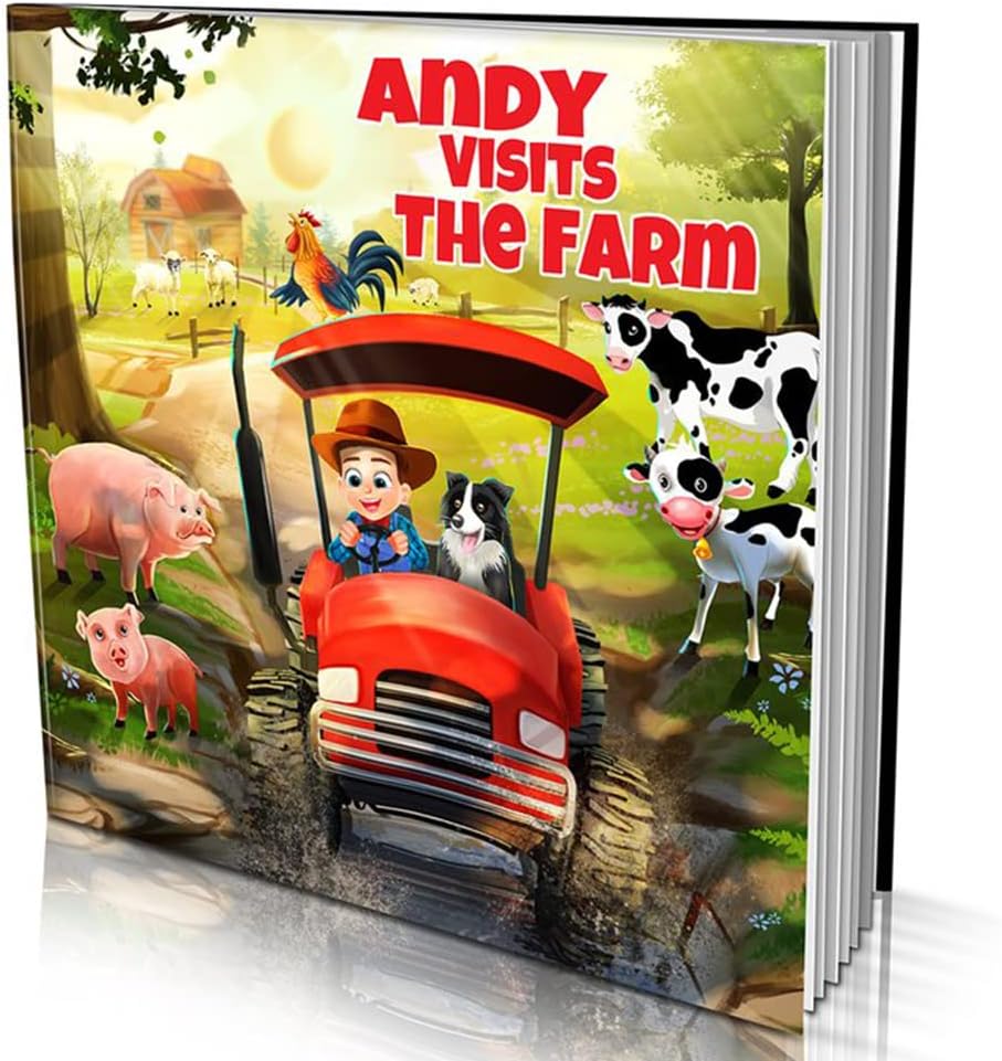 Dinkleboo Personalized Children's Storybook – Visits The Farm – Custom Name Bedtime Book for Boys & Girls Ages 0–8 – Personalized Farm Adventure Gift with Mr. Gray – Softcover 8" x 8"