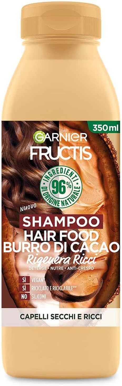 Garnier Fructis Hair Food Cocoa Butter Regeneration, Shampoo for Dry Hair, Curls, 97% Natural Ingredients, Silicone Free 350ml