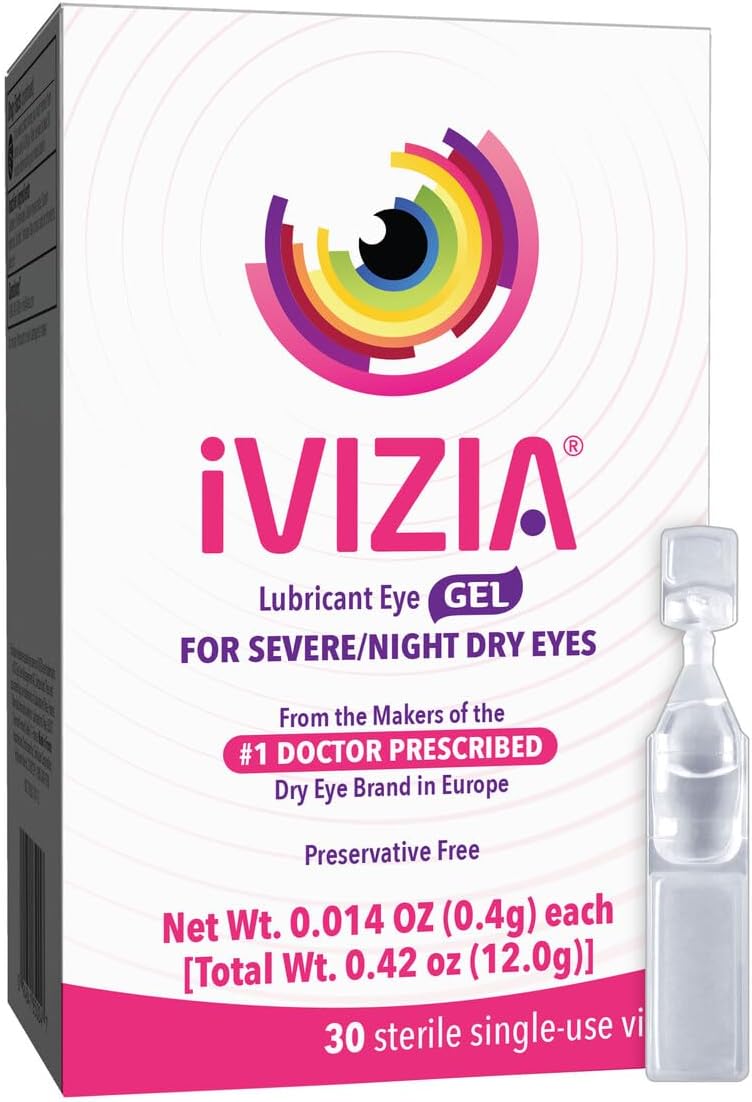 iVIZIA Lubricant Eye Gel for Severe and Nighttime Dry Eye Relief, Preservative-Free, Moisturizing, 30 Sterile Single-Use Vials Packaging May Vary