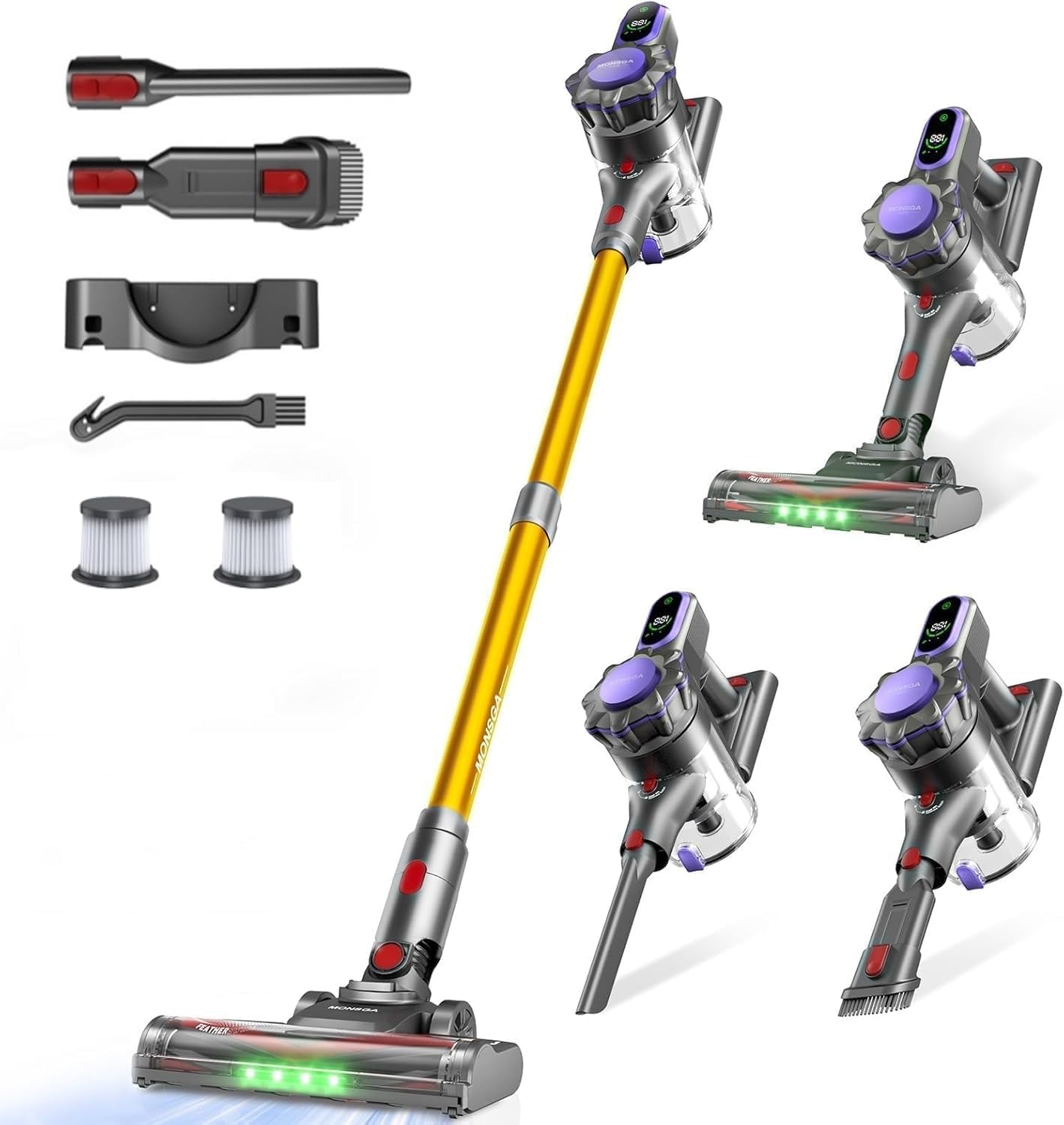 MV3 Cordless Vacuum Cleaner, 45KPa/550W/50Mins Stick Vacuum for Home, Anti-Tangled Vacuum Cleaner with Detachable Battery, LED Display, Lightweight Handheld Vacuum for Pet Hair/Carpet/Floor