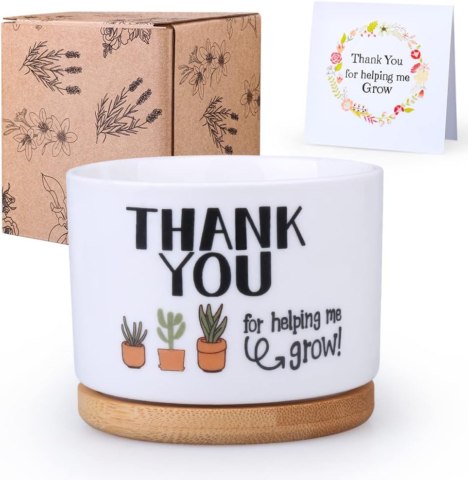 Teacher Appreciation Gifts Set, Teacher Week Christmas End of Year Present from Student, Best Birthday Valentine Retirement Gift Thank You Idea, Plant Pot for Succulent,Thank You for Helping me Grow