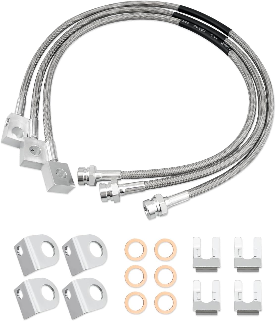 89715 Front & Rear Extended Brake Line Hose Kit Stainless Steel, Fit for Jeep Cherokee XJ 1984-2001 Wrangler TJ 1997-2006 TJ Unlimited 2004-2006 YJ 1987-1995