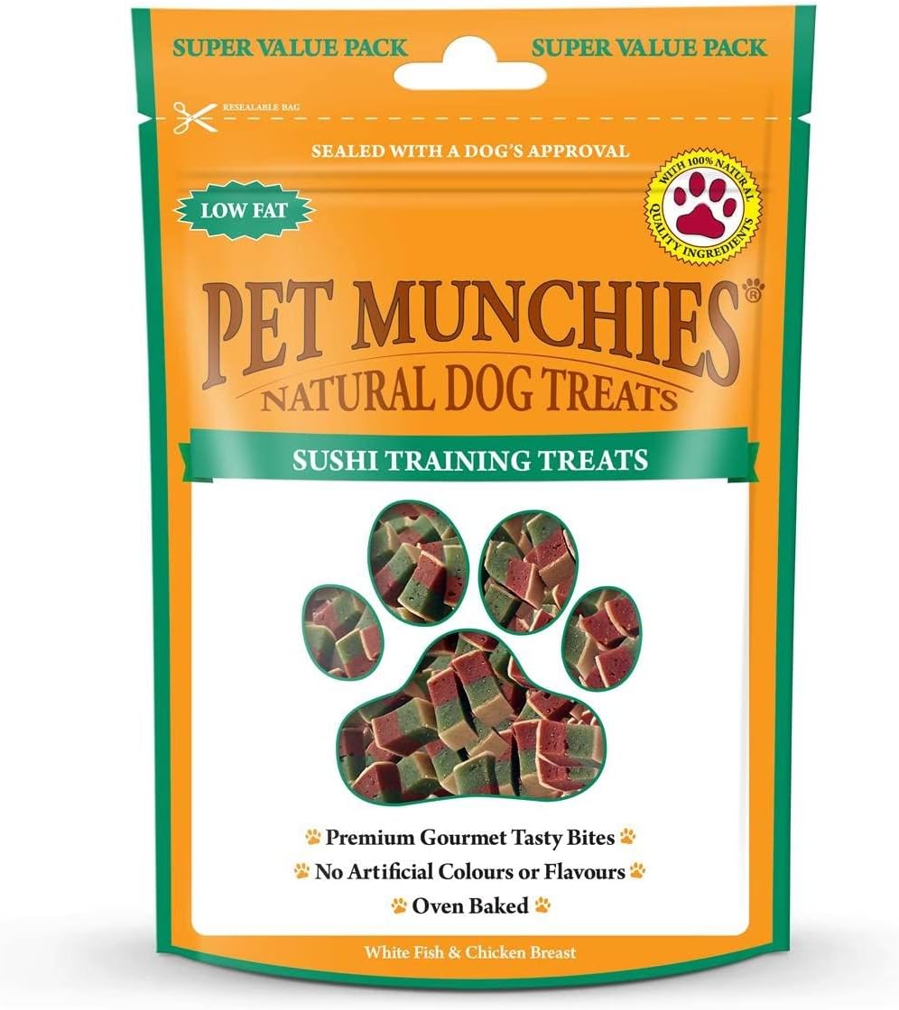 Pet Munchies Sushi Dog Training Treats, Oven Baked Tasty Bites with Natural Real Meat, Low in Fat 150g (Pack of 8)