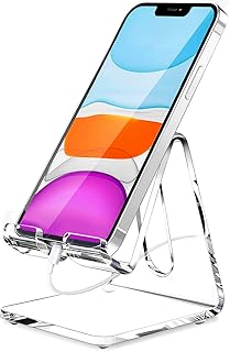 Crpich Acrylic Cell Phone Stand, Portable Clear Phone Stand for Desk, Compatible with Phone15 14 13 Pro Max Mini 12 11 Plus SE, Switch, Android Smartphone, Pad, Tablet, Desk Accessories