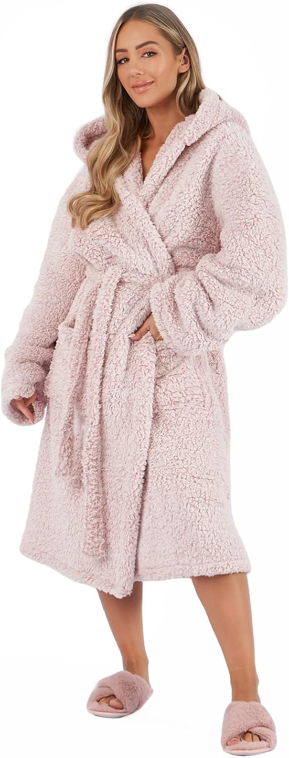 Brentfords Teddy Marl Soft Fleece Comfortable Adults Dressing Gown Unisex Full-Length V-Neck Style Cosy Trendy Robe