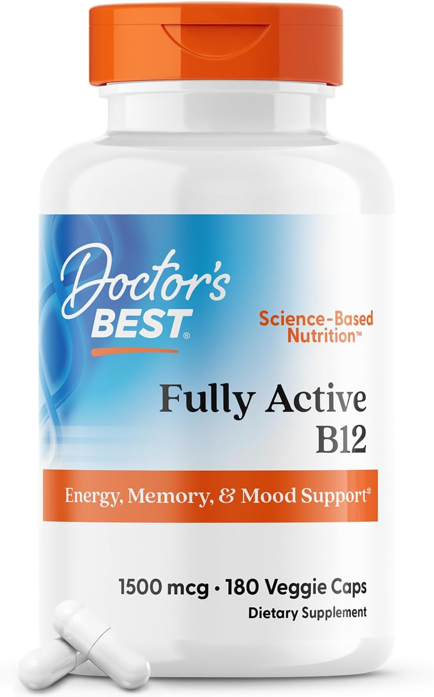 Doctors Best Fully Active Methyl B12, Methylcobalamin, Energy, Memory, & Mood Support, Non-GMO, Gluten Free, Soy Free, Vegan 180 Veggie Caps