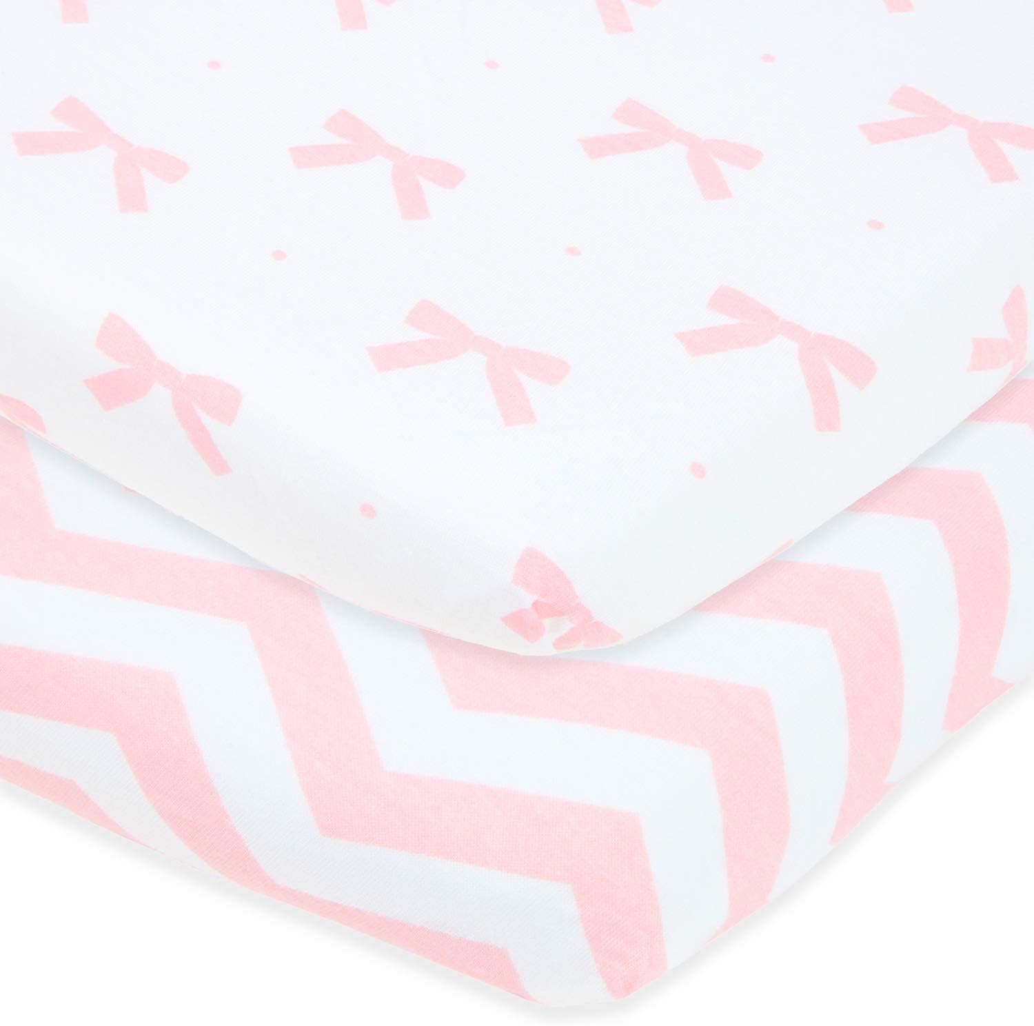 Cradle Sheets Fitted 18 x 36 – Compatible with Arms Reach Co Sleeper Clear Vue, Cambria, Mini Ezee Bassinets – Fits Without Bunching Mattress – Snuggly Soft Jersey Cotton – Pink – 2 Pack