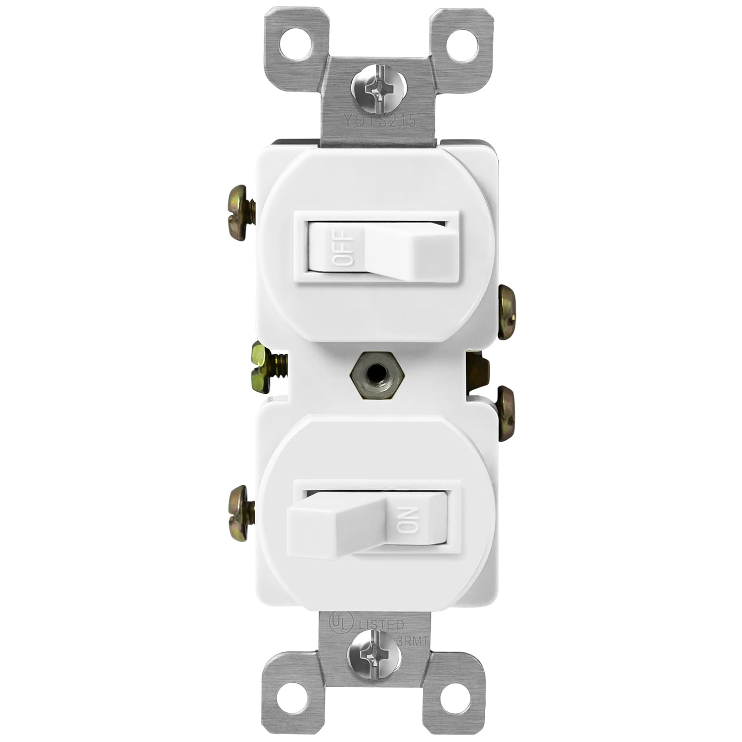 Enerlites Duplex Double Toggle Light Switch, Single Pole, Side Wiring, Copper Wire Only, Grounding Screw, Residential Grade, 15A 120V, UL Listed, 82150-W, White