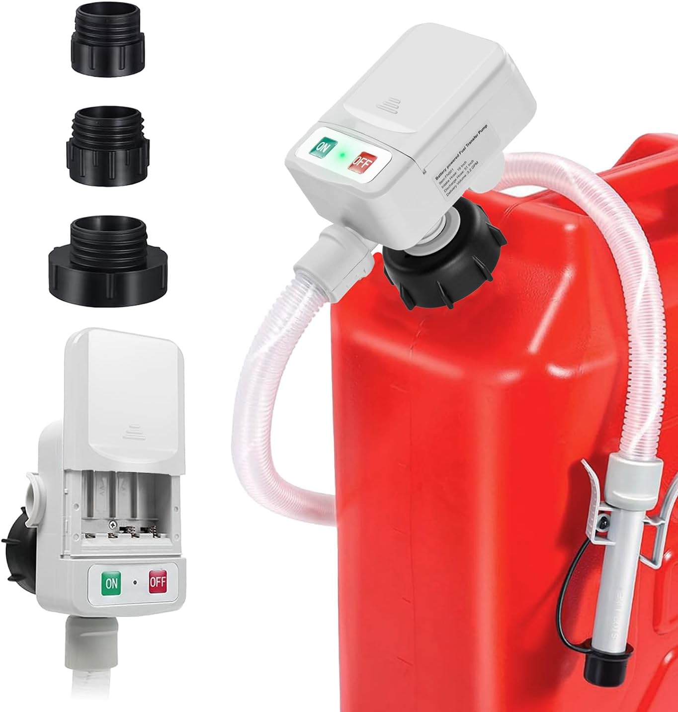 Battery-Powered Fuel Transfer Pump - No Spill Portable Siphon with 3 Adapters & Auto Shut-Off for Gas/Diesel/Kerosene/Water (2.4 Gallons Per Min,9LPM) (Gray)
