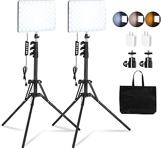 2 Pack LED Video Light Kit, Studio Lights, Scrhot 15W Photography Lighting Kit with 64" Tripod Stand, Dimmable 2800-8400K Podcast Stream Lighting Panel for Video Recording/Game Live Streaming/YouTube