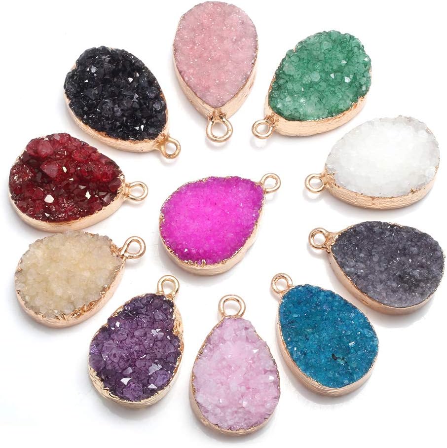 LHJ 5Pcs Natural Water Drop Shape Druzy Agate Pendants Charms Pendants for Necklace Bracelet Jewelry Making Size:16x25mm