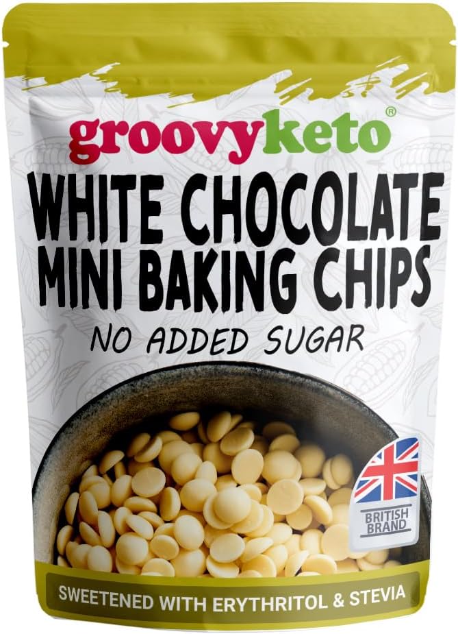White Chocolate Chips Buttons by Groovy Keto | No Added Sugar | Made with Milk | Baking Chips | Sweetened with Stevia Erythritol | Diabetic Friendly Low Carb Chocolate | Keto Friendly | 210g Pouch