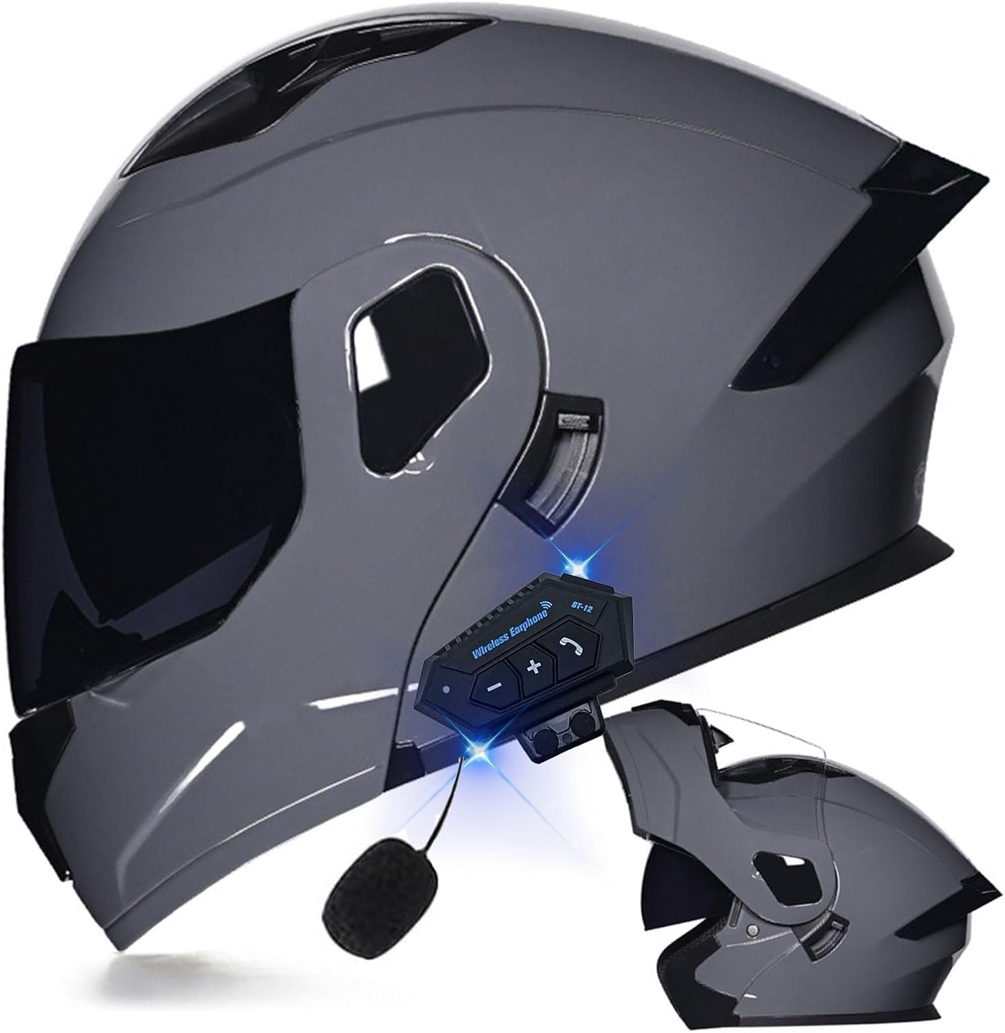 Bluetooth Modular Motorcycle Helmet DOT Approved Full Face Flip up Anti-Fog Double Visor Helmet Street Bike Helmet Built-in Dual Speaker with Microphone