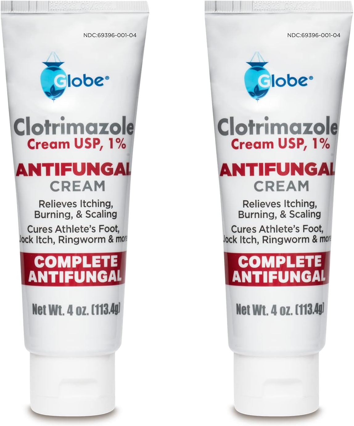 Globe Clotrimazole Antifungal Cream 1% USP, 4 oz (2 Pack), Anti Fungal Treatment, Relieves Itching, Burning, Cracking and Scaling Associated Athletes Foot, Jock Itch, Ringworm and More. (Total 8 oz)