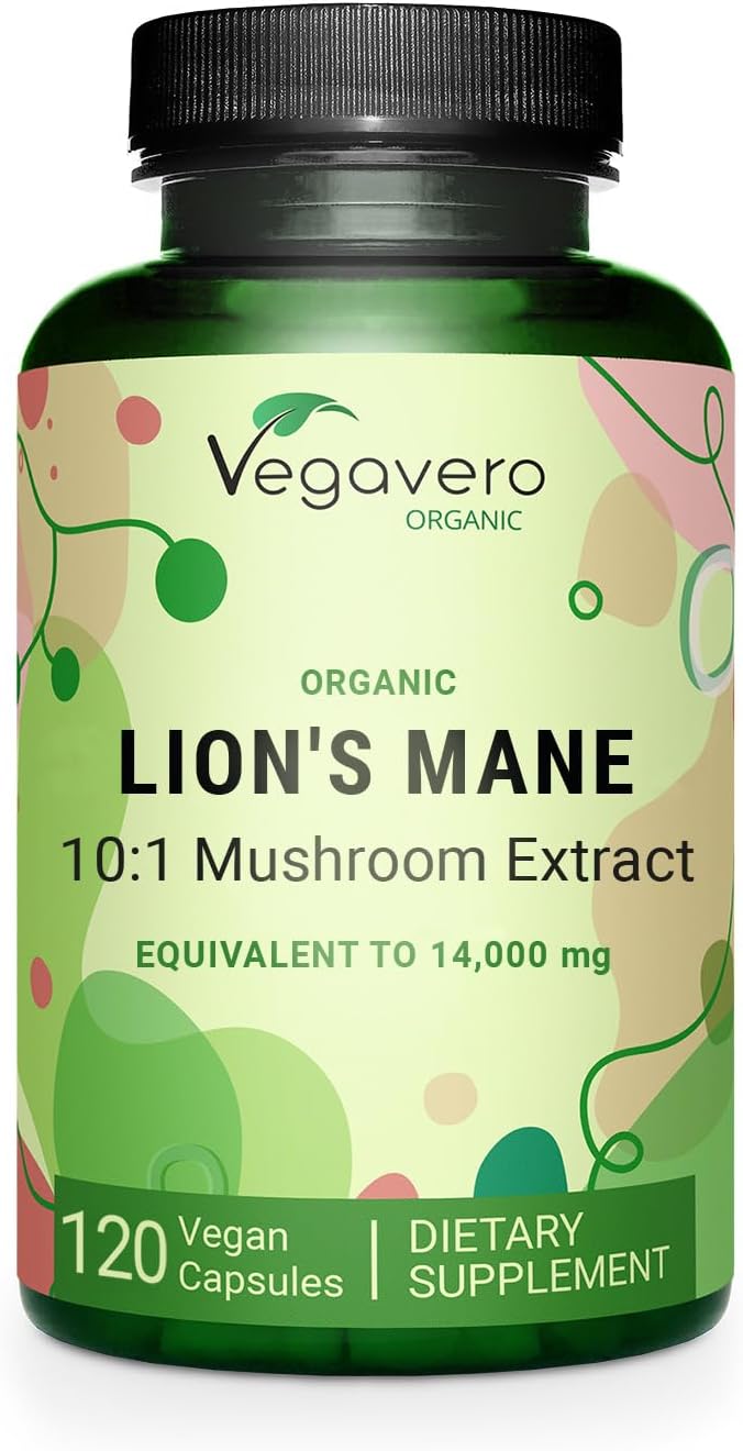 Vegavero Organic Lion's Mane Supplement | 14,000mg (10:1 Extract) | 30% Beta glucan | USDA Certified & No Additive