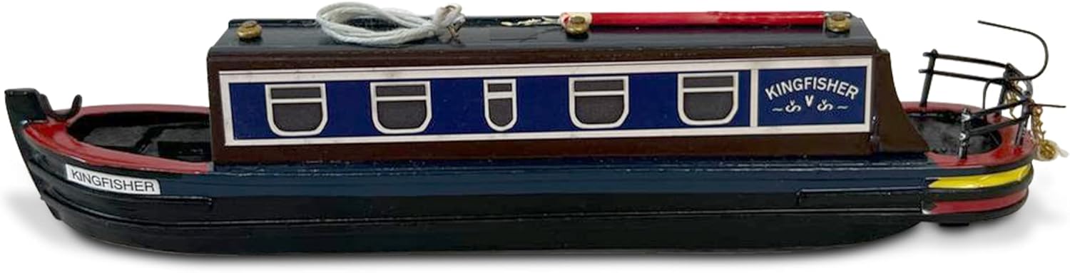 Detailed 20 cm Long Wooden Kingfisher Model Canal NARROWBOAT Barge Model | Canal Boat Gifts | narrowboat Gifts | Fully Assembled Model Canal Boat | Ragdoll | Holiday Cruiser | Suitable for OO Gauge