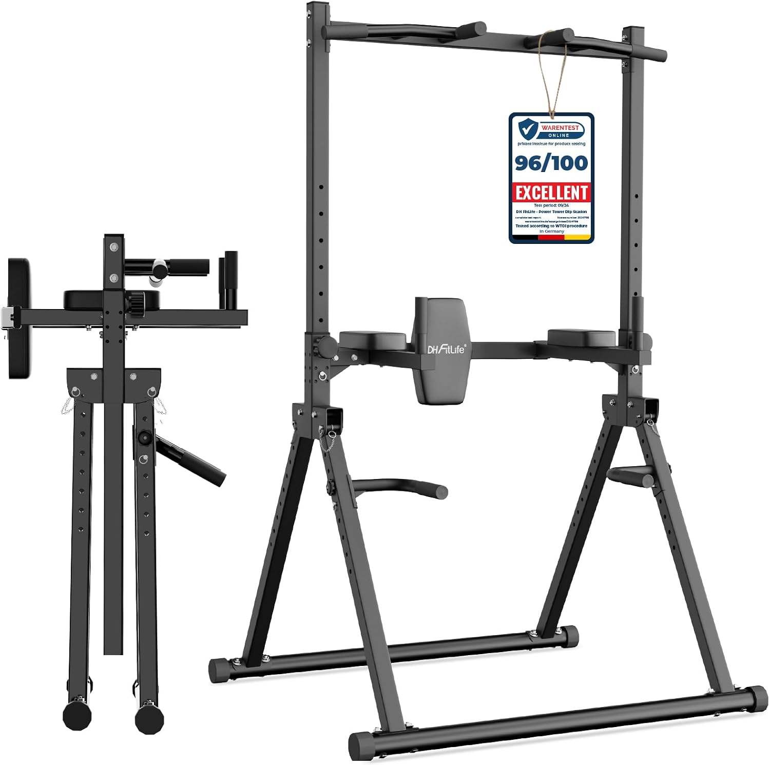 DH FitLife Foldable Power Tower Dip Station for Home Gym Strength Training