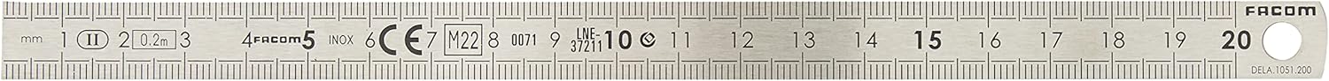 FACOM Dela.1051.200 Series Dela.1051 Stainless Steel Ruler, 2 Sides, 200 mm Length