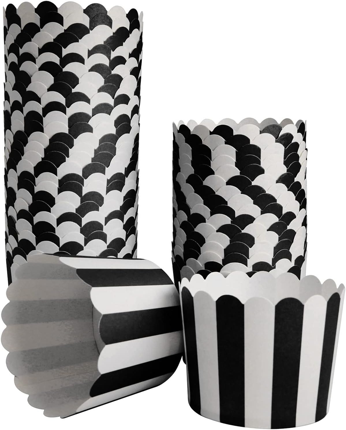 50 Pack Muffin Liners Baking Paper Cups Black and White Stripes Cupcake Liners Elegent Muffins Baking Cups Cupcake Wrappers for Birthday Parties, Weddings, Bottom Dia 2.36 Inch