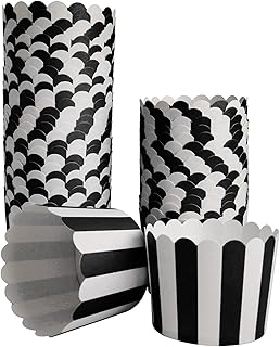 50 Pack Muffin Liners Baking Paper Cups Black and White Stripes Cupcake Liners Elegent Muffins Baking Cups Cupcake Wrappers for Birthday Parties, Weddings, Bottom Dia 2.36 Inch