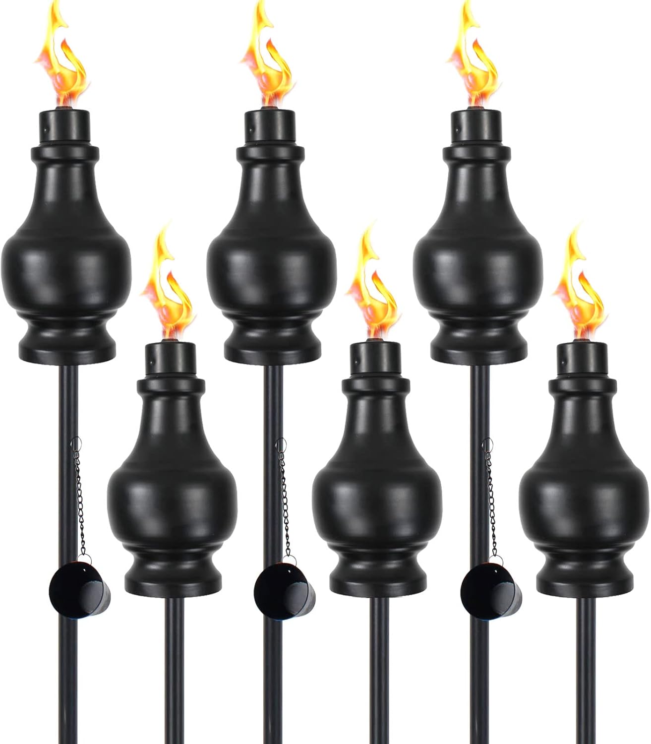 tewei 6 Pack Metal Citronella Torches for Outside, 60In Black Garden Torches Outdoor, Easy to Refill Upgraded Metal Torches for Yard, Tabletop Torch Light for Backyard Pathway Patio Party