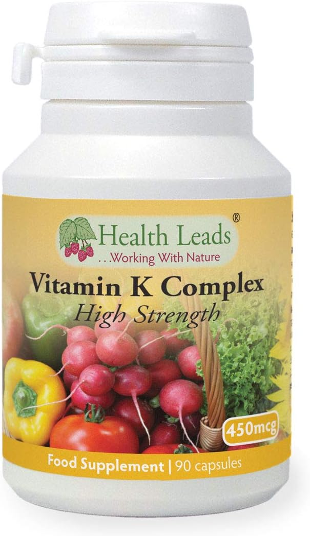 Vitamin K Complex High Strength Food Supplement 450µg x 90 Capsules, Magnesium Stearate Free, Vitamin K contributes to The Maintenance of Normal Bones & Normal Blood clotting, Made in Wales