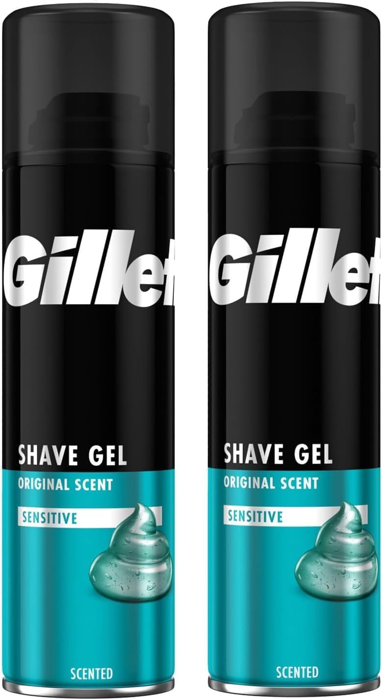 Shave Gel for Men Sensitive Skin 2 x 200ml | Original Scent for Face and Body | Skin Protection Shaving Gel with Smooth Glide | Anti-Irritation Hydration Shaving Cream Alternative