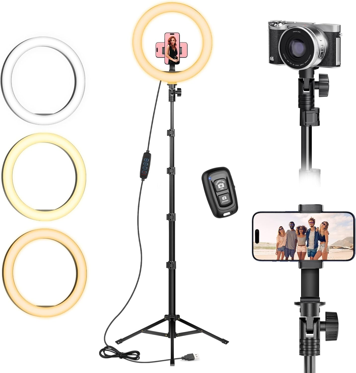 Ring Light with Tripod Stand & Phone Holder Tall 182 cm, 10 inch LED Ringlight Selfie Light with Remote & Phone Holder for Video, Filming, Makeup, YouTube, TikTok
