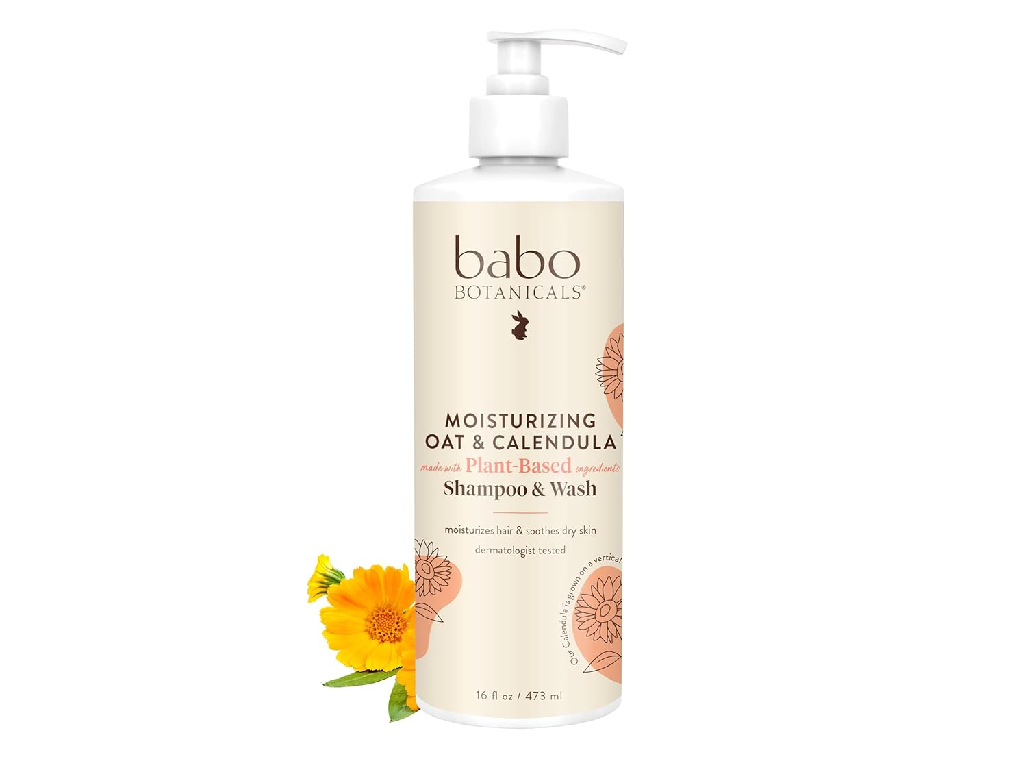 Babo Botanicals Moisturizing Oat & Calendula 2-in-1 Shampoo & Wash - For Dry or Sensitive Skin - For all ages - Lightly Scented - Vegan - Various Sizes