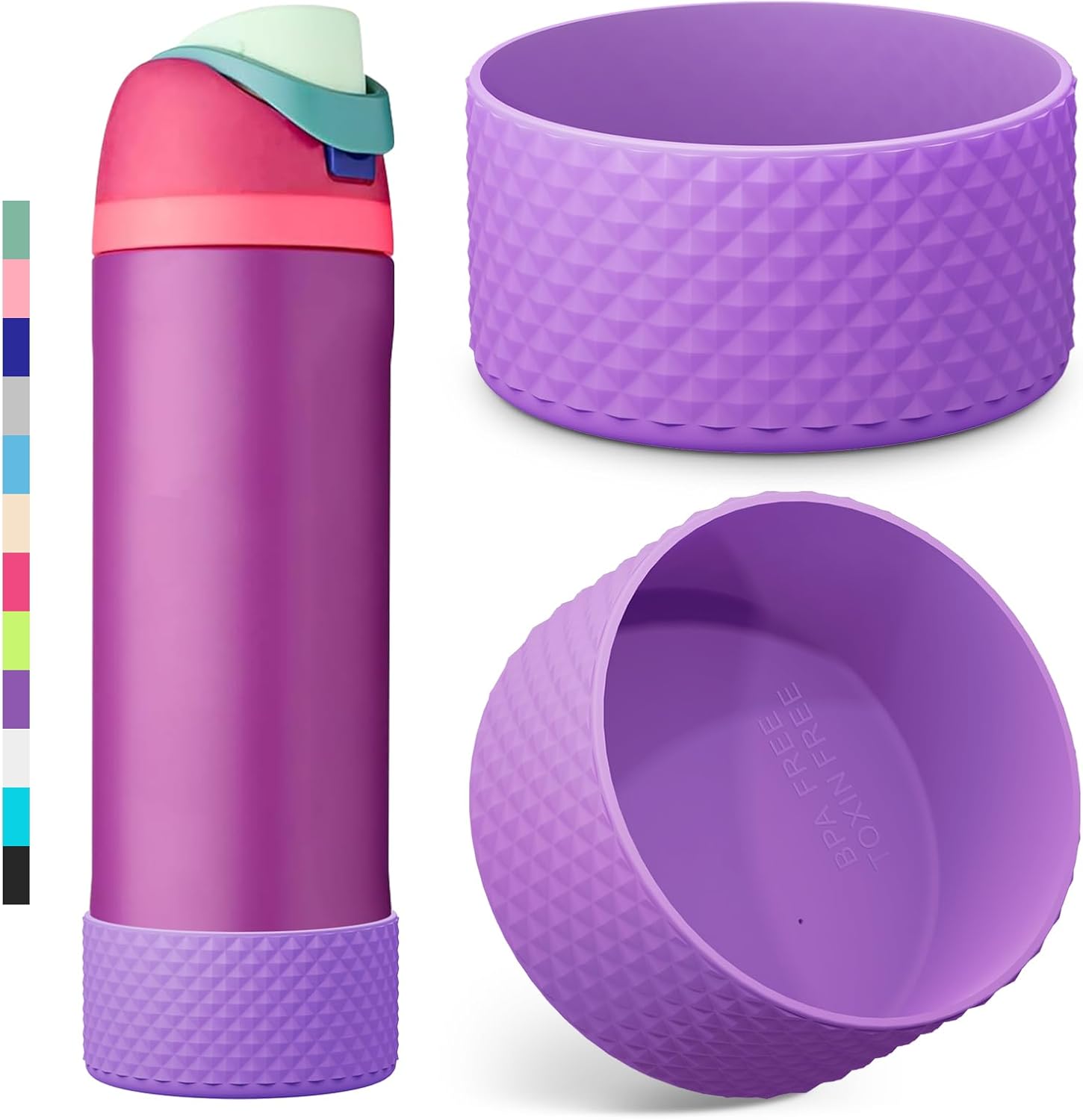 2PCS Diamond Silicone Boot for Owala Water Bottle, Anti-Slip Protective Sleeve for Owala Twist,FreeSip and Flip Stainless Steel Water Bottle, BPA-Free, Dishwasher Safe, Accessories