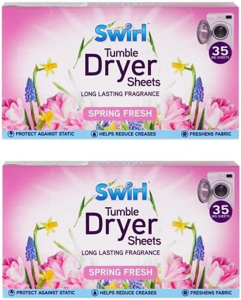 2 Pack Spring Fresh Tumble Dryer Laundry Sheets - 70 Sheets For Fresh Clothes and Linen