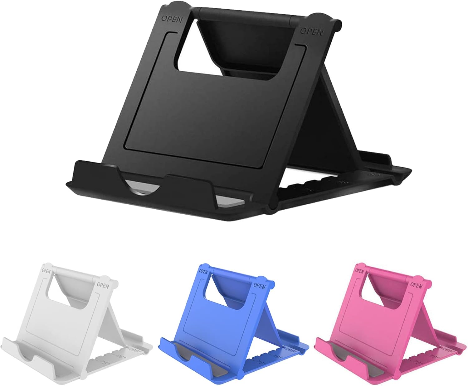 4 Pack Portable Cell Phone Stand Holder for Desk, Foldable Pocket-Sized Mount, Universal Adjustable Desktop Mobile Phone Kickstand Compatible with iPhone IPads Kindle Android Colorful