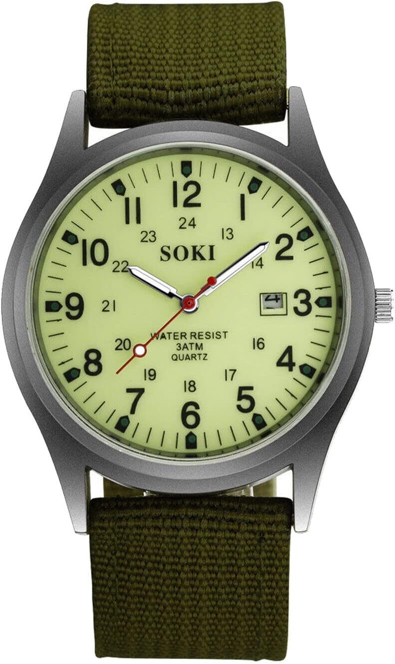Gadgetking Military Army Mens Date Canvas Strap Analog Quartz Sport Wrist Watch Gift Gift for him Dad Uncle Father Teenager Man Secret Santa Adult Stocking Filler