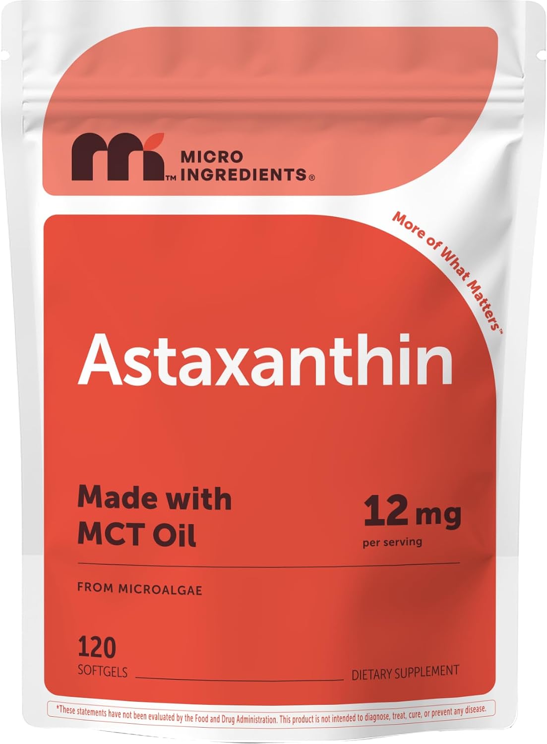 Micro Ingredients Astaxanthin 12mg Per Serving with MCT Oil, 120 Softgels | 4 Month Supply. Natural Microalgae Sourced Astaxanthin Supplement. Easy-to-Swallow. Non-GMO, Gluten Free, Soy Free.