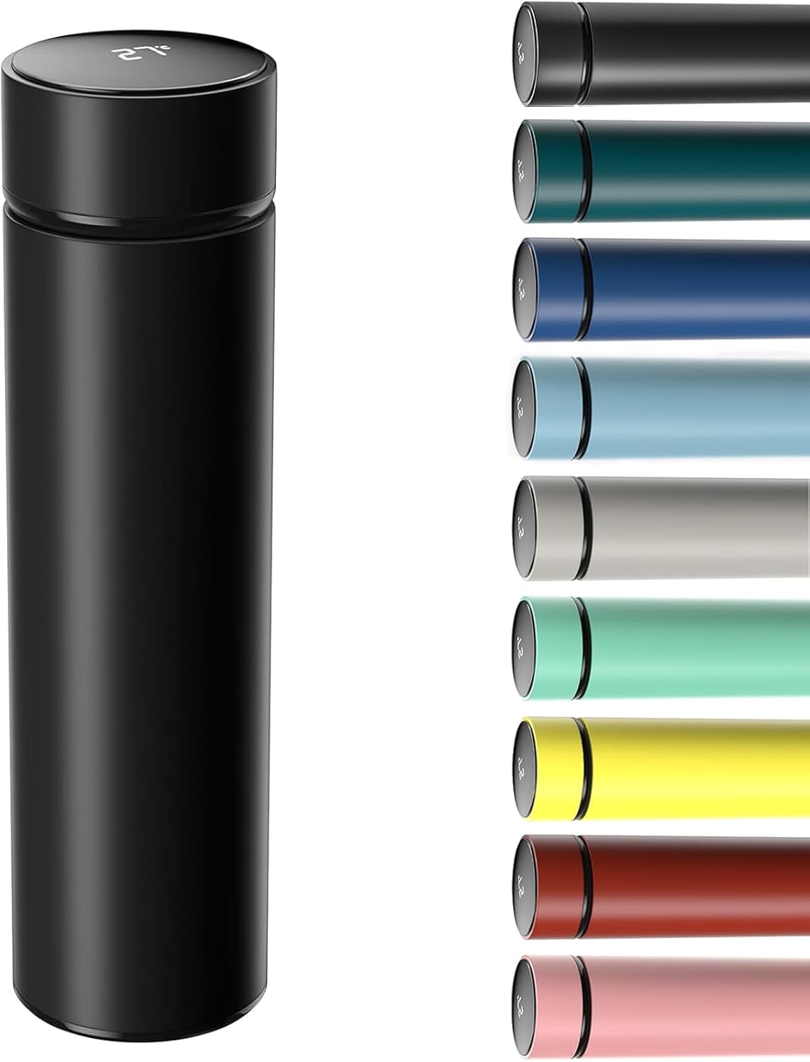 Homealexa 500ml Coffee Cups Travel Mugs, Water Bottle Vacuum Insulating Cup 304 Stainless Steel, Touch Screen Temperature Gauge, Smart Mug for Heat and Cold (A-Black)