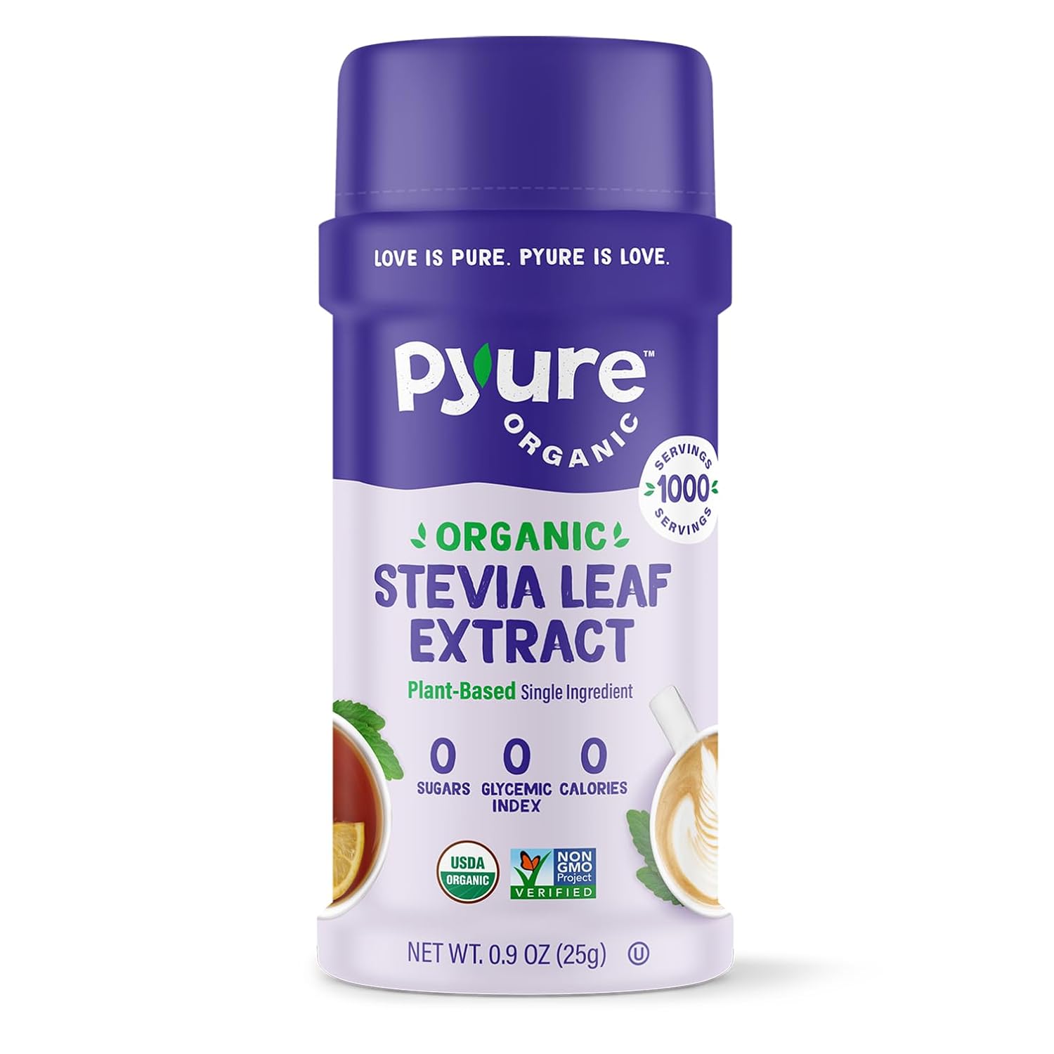 Pyure Organic Stevia Extract Powder | 100% Pure Stevia Leaf Extract, No Fillers, Sugar-Free, Keto, Paleo, Diabetic Friendly, Zero Calorie, 300x Sweeter Than Sugar, 1,000 Servings, USDA Organic